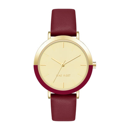 Reloj de pulsera para mujer de Nine West con movimiento de cuarzo japonés, correa de cuero sintético y esfera color champán