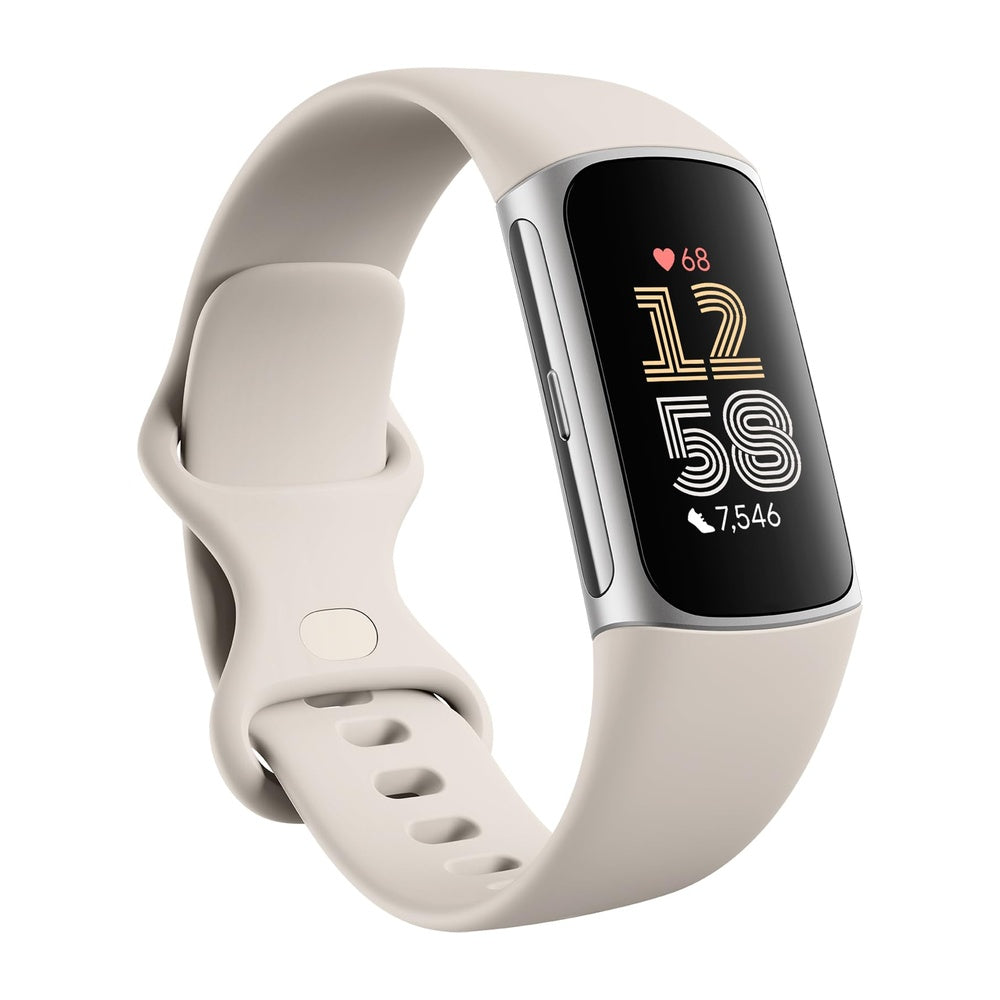 Fitbit Charge 6 - Rastreador de ejercicios con frecuencia cardíaca, GPS, membresía premium, herramientas de salud, porcelana/plata