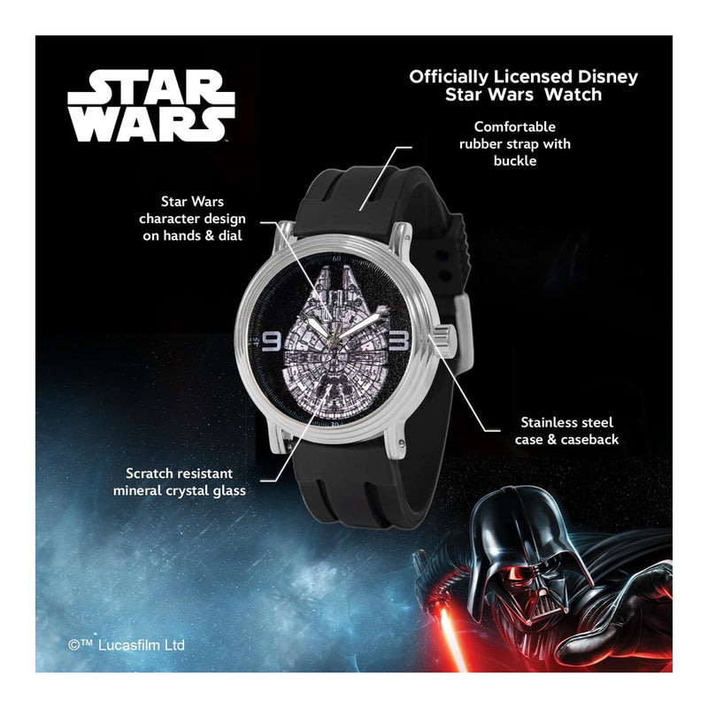 Reloj de cuarzo analógico Star Wars para adultos, diseño vintage con carcasa de acero inoxidable y resistencia al agua
