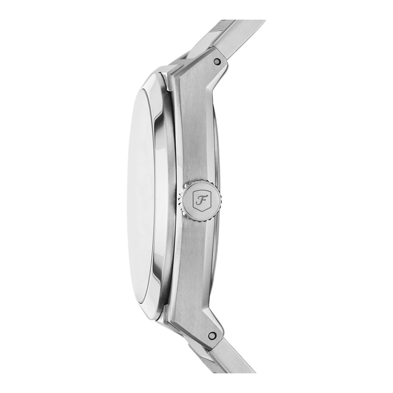 Fossil Everett - Reloj para hombre con correa de acero inoxidable o cuero, resistente al agua y esfera texturizada azul
