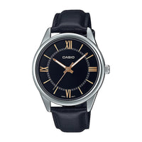 Casio MTP-V005L-1B5 Reloj analógico con correa de cuero negro y numeración romana, movimiento cuarzo
