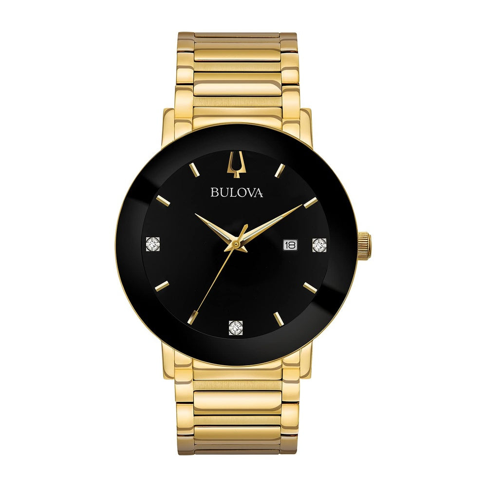 Reloj de cuarzo Bulova para hombre con esfera de diamantes y cristal extendido, diseño moderno resistente al agua