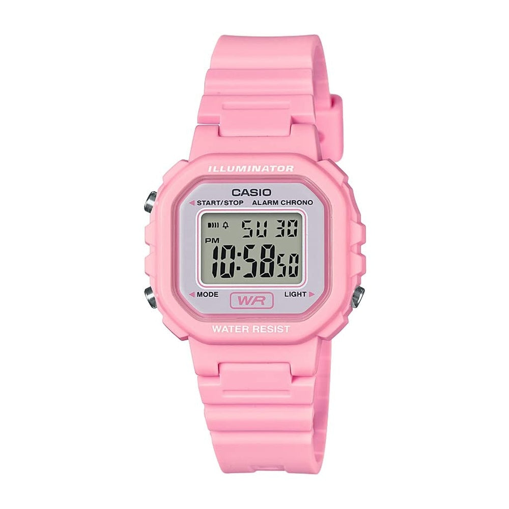 Reloj digital para mujer Casio Serie LA20WH resistente al agua, luz LED, cronómetro y calendario automático