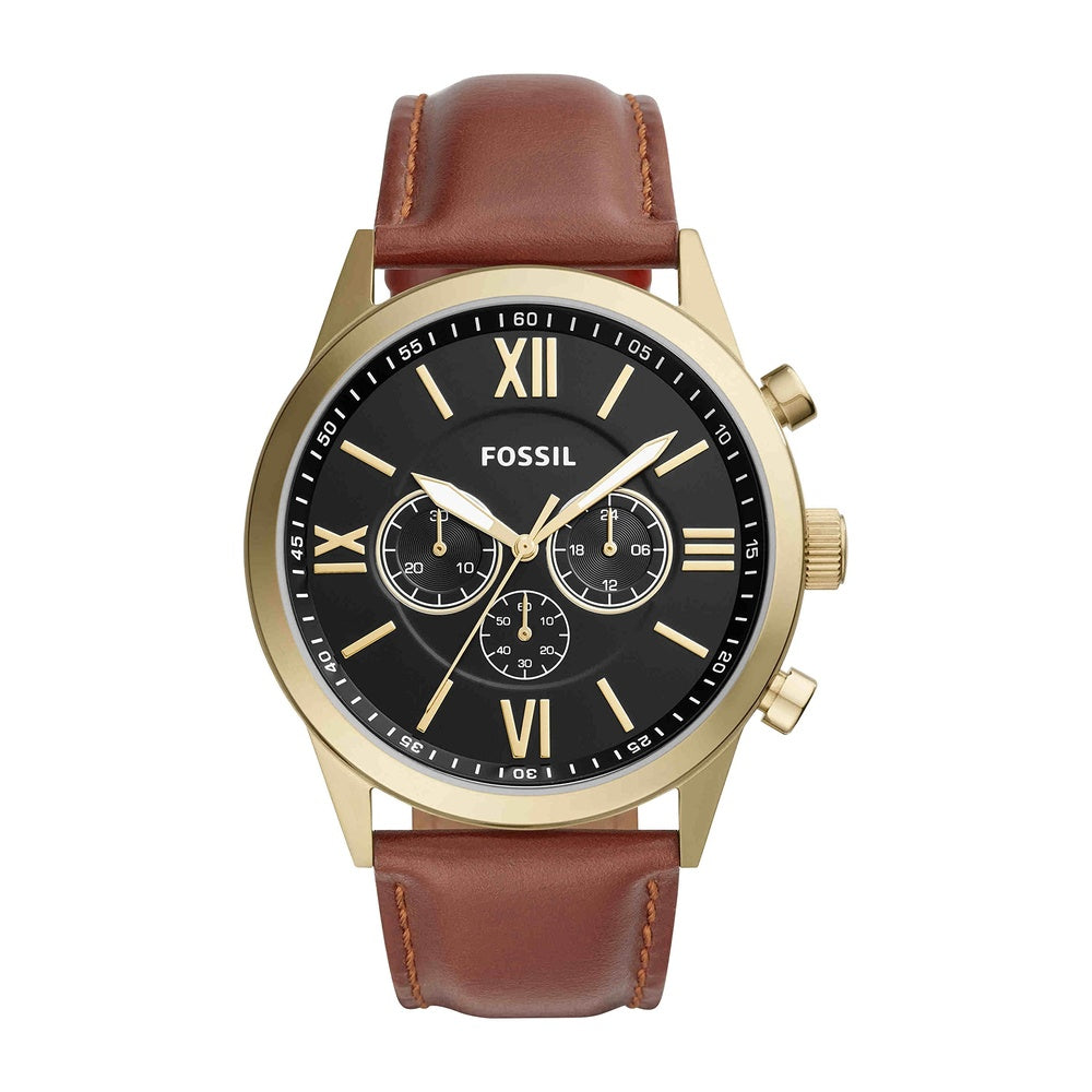 Flynn Cronógrafo con correa marrón y diseño moderno de Fossil, estilo elegante y resistente al agua