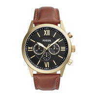Flynn Cronógrafo con correa marrón y diseño moderno de Fossil, estilo elegante y resistente al agua