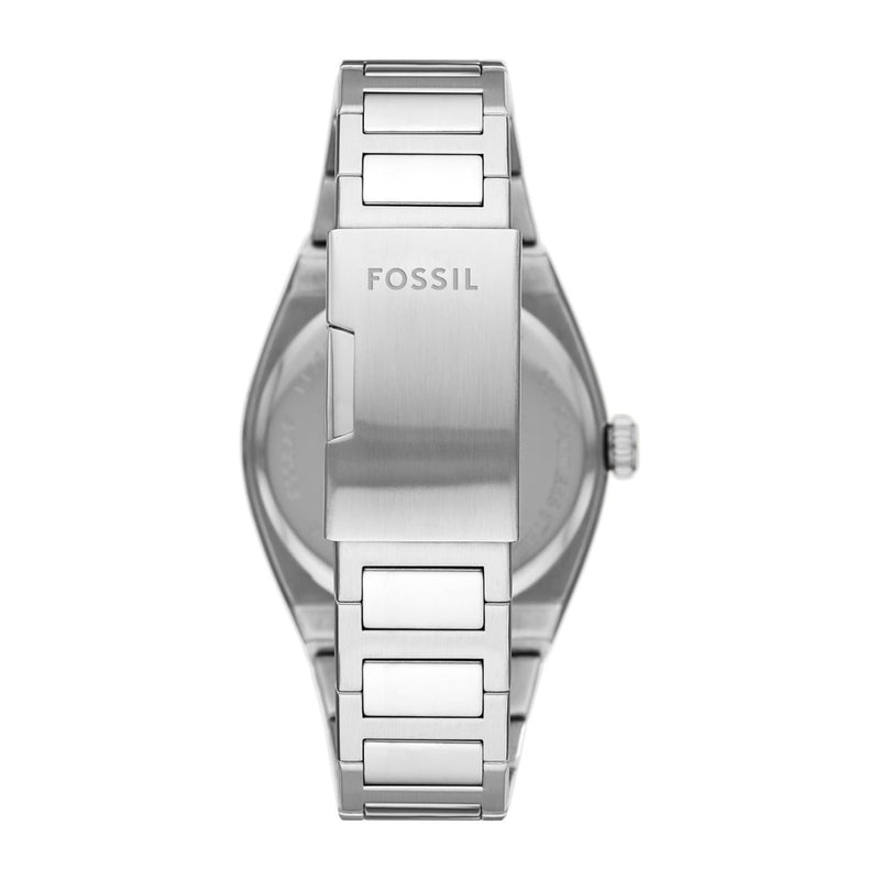 Fossil Everett - Reloj para hombre con correa de acero inoxidable o cuero, resistente al agua y esfera texturizada azul