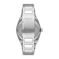 Fossil Everett - Reloj para hombre con correa de acero inoxidable o cuero, resistente al agua y esfera texturizada azul