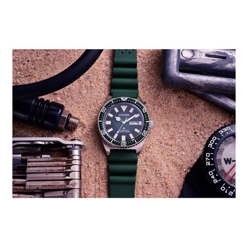 Citizen Reloj Promaster de buceo automático, acero inoxidable y correa verde, funciones avanzadas para aventureros