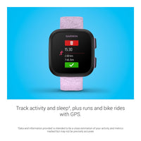 Reloj inteligente Garmin Bounce para niños con texto bidireccional, mensajes de voz y seguimiento de ubicación, lila floral
