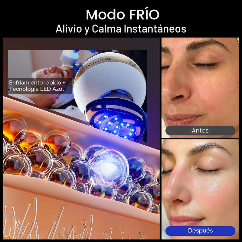 Dispositivo facial microcorriente 8 en 1 INIA SPHERA con luz roja, tratamiento térmico y modos personalizados para cuidado en casa