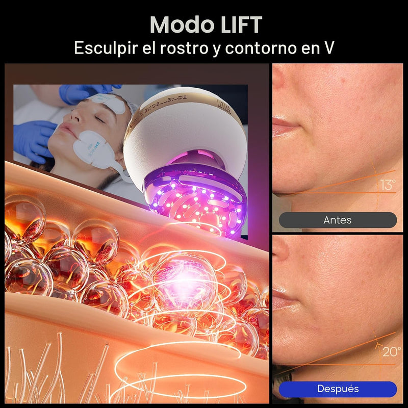 Dispositivo facial microcorriente 8 en 1 INIA SPHERA con luz roja, tratamiento térmico y modos personalizados para cuidado en casa
