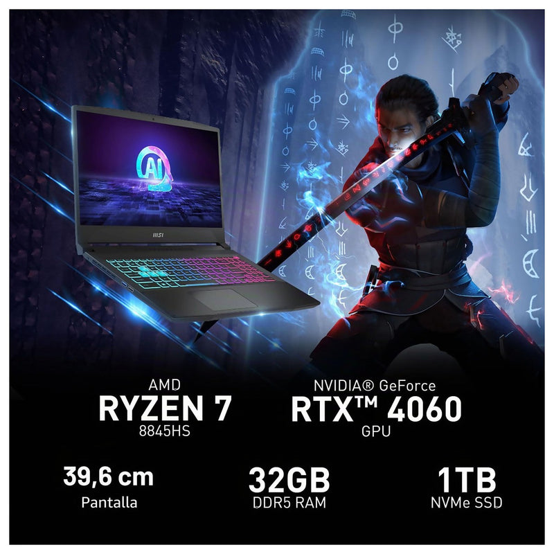 MSI Katana A15 AI Laptop Gamer Ryzen 7 15.6" 144Hz RTX 4060 32GB SSD 1TB
