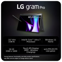 Lg Gram Pro 2 En 1 Portátil Ligero Y Versátil 16 Pulgadas, Intel Core Ultra 7, 16gb Ram, 1 Tb Ssd, Negro