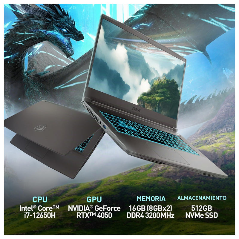MSI Portátil Para Juegos Thin 15 15.6" 144Hz FHD: Intel Core i7-12650H, NVIDIA RTX 4050, 16GB RAM, 512GB SSD, Win 11: Negro B12VE-2023US
