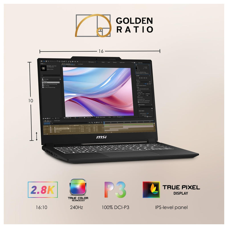 MSI Creator M14 14" 2.8K Laptop: Intel Core i7-13620H, RTX 4050, 16GB RAM, 1TB SSD, Win 11, Negro