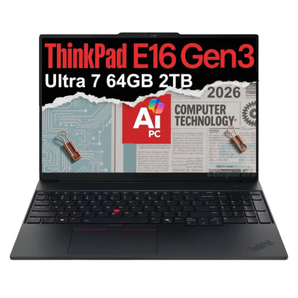 Lenovo ThinkPad E16 G2 Laptop, Intel 16-Core Ultra 7, 64GB RAM, 2TB SSD, LED Keyboard, WiFi 6E