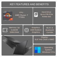 Lenovo V-Series V15, AMD Ryzen 7, 40GB RAM, 1TB SSD, Win 11 Pro, Teclado Numérico, Cámara Web, Negro