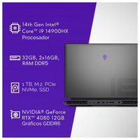 Alienware Portátil Para Juegos M18 R2 18" QHD+ 165Hz I9 32GB 1TB RTX 4080 Luna