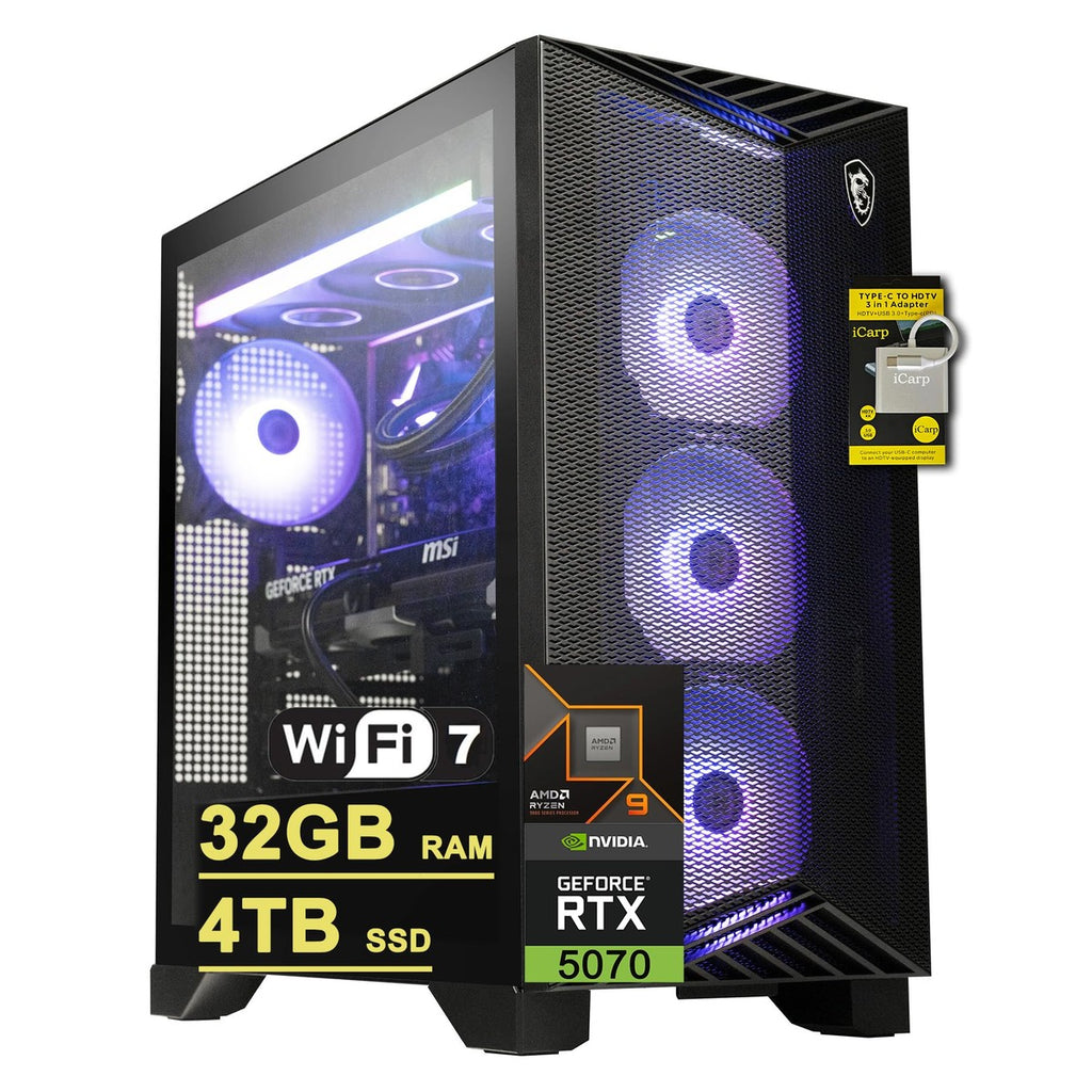 PC de escritorio para juegos MSI Aegis ZS2 con AMD Ryzen 9 9900X, 32GB RAM, 4TB SSD, GeForce RTX 5070, refrigeración líquida