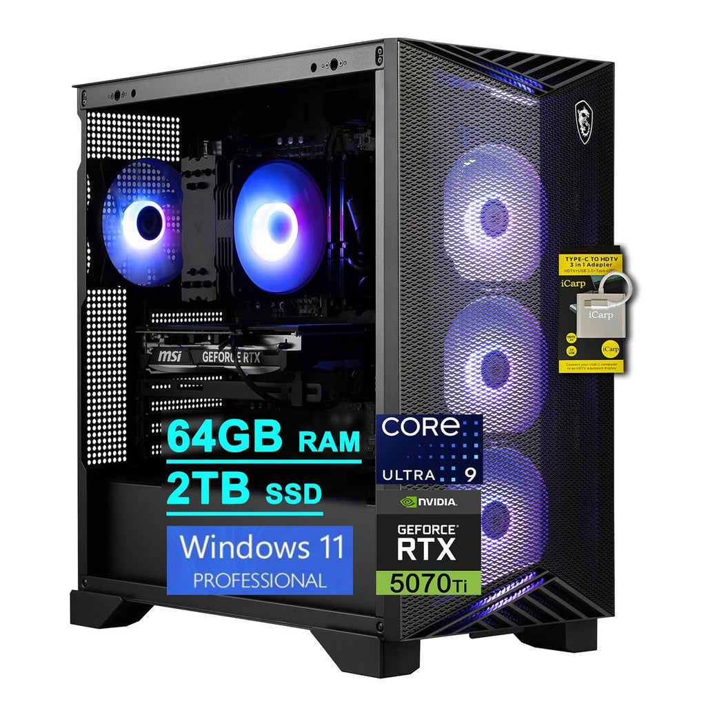 MSI Aegis R2 AI 2nd Gaming Desktop Intel 24-core Ultra 9, 64GB RAM, 4TB SSD, GeForce RTX 5070 Ti, 5Gb LAN, Wi-Fi 7