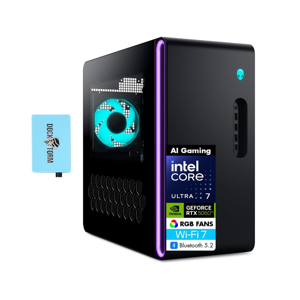 PC Gamer Alienware Aurora con Intel Ultra 7, RTX 5060 Ti, 32GB RAM, 1TB SSD, RGB, WiFi 7, Windows 11, con expansor USB