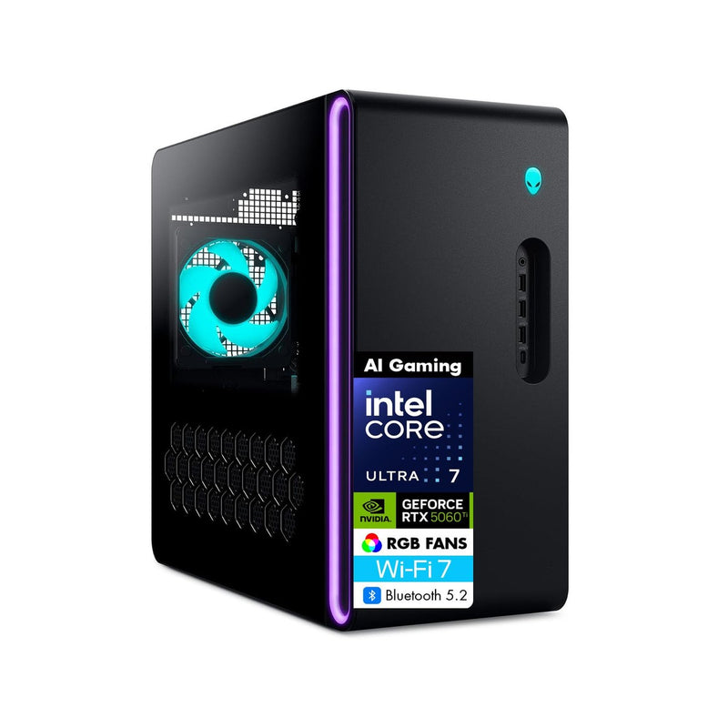 PC Gamer Alienware Aurora con Intel Ultra 7, RTX 5060 Ti, 32GB RAM, 1TB SSD, RGB, WiFi 7, Windows 11, con expansor USB