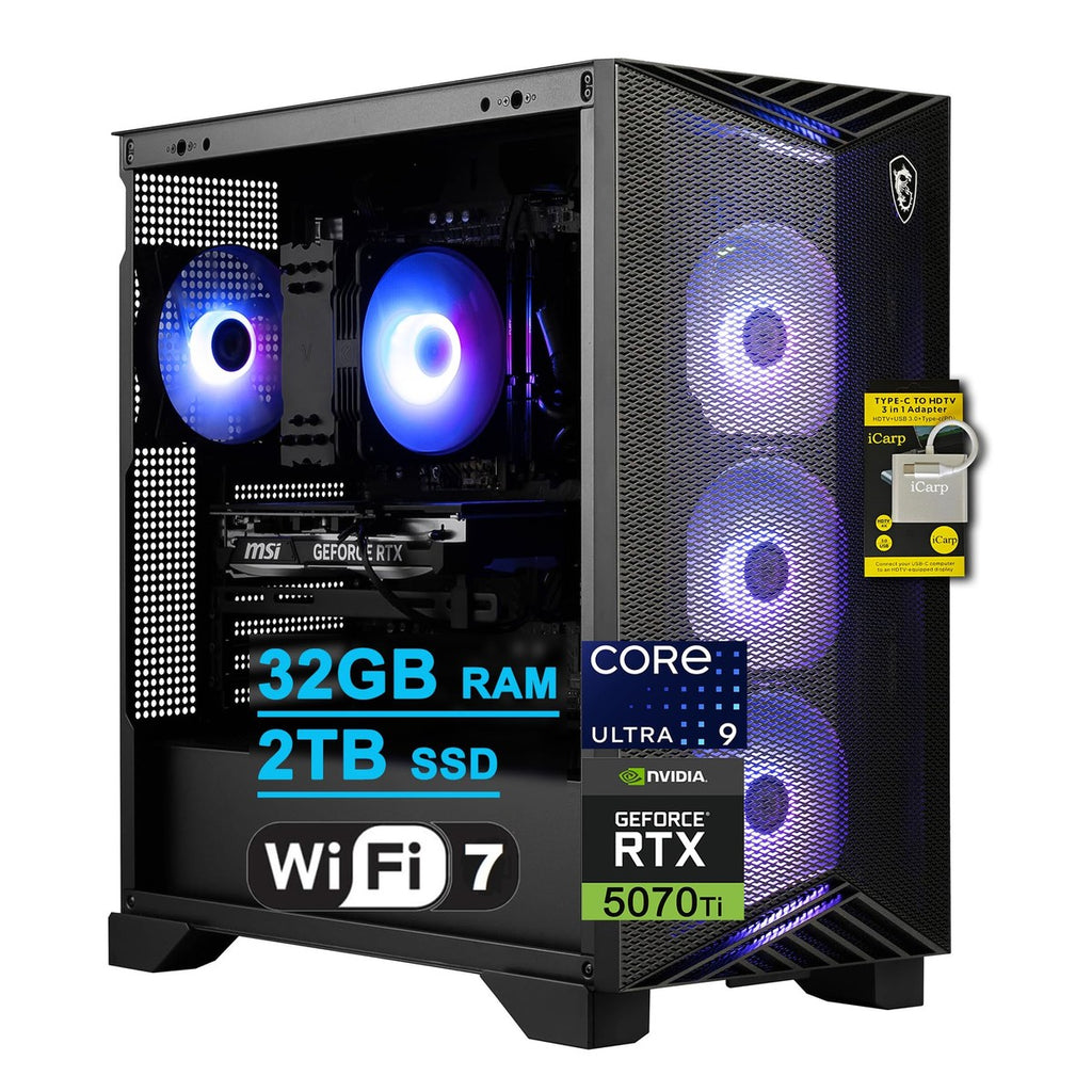 MSI Aegis R2 AI: Torre para juegos con Intel Ultra 9, 32GB RAM, 2TB SSD, RTX 5070 Ti, Wi-Fi 7 y PSU 80+ Gold con accesorio ICP