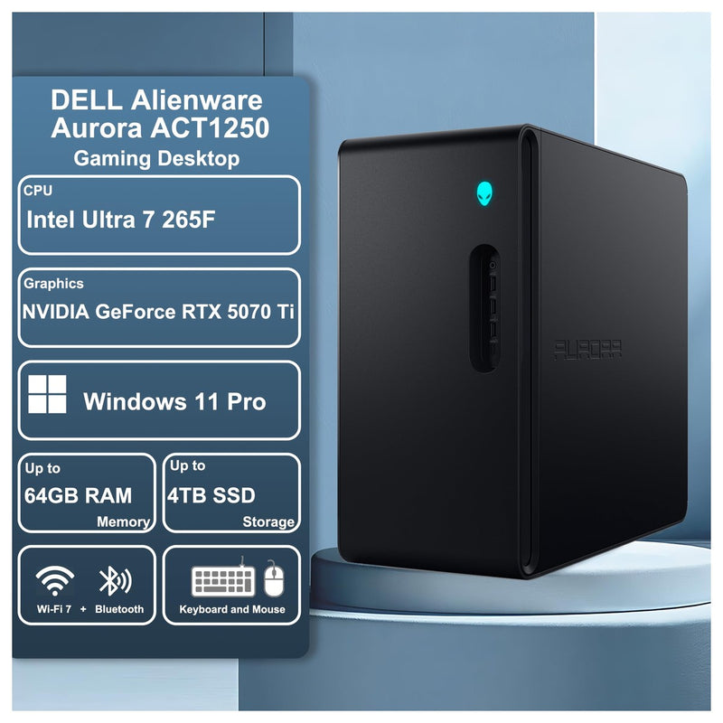 Dell Alienware Aurora ACT1250 Gaming Desktop Intel 20-core Ultra 7 265F 64GB RAM 2TB SSD GeForce RTX 5070 Ti AI Win11Pro