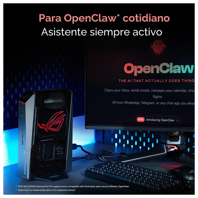 Mini PC para juegos ROG NUC (2025) con CPU Intel Core Ultra 7, NVIDIA GeForce RTX 5060, 32GB RAM, 1TB SSD, Thunderbolt 4 y RGB