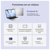 Asus Vivobook 14 Laptop Snapdragon 16GB RAM 512GB SSD Windows 11 Plateado