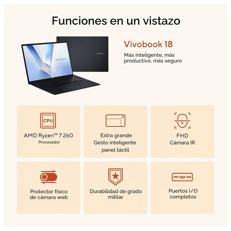 Asus Vivobook 18 Laptop Ryzen 7 32GB Ram 1TB SSD Pantalla WUXGA Azul