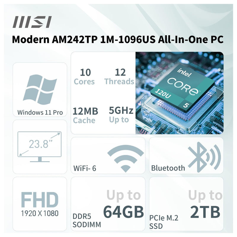 Computadora MSI todo en uno de negocios moderno con pantalla táctil FHD IPS, Intel Core i5, 32GB RAM, 1TB SSD y Windows 11 Pro