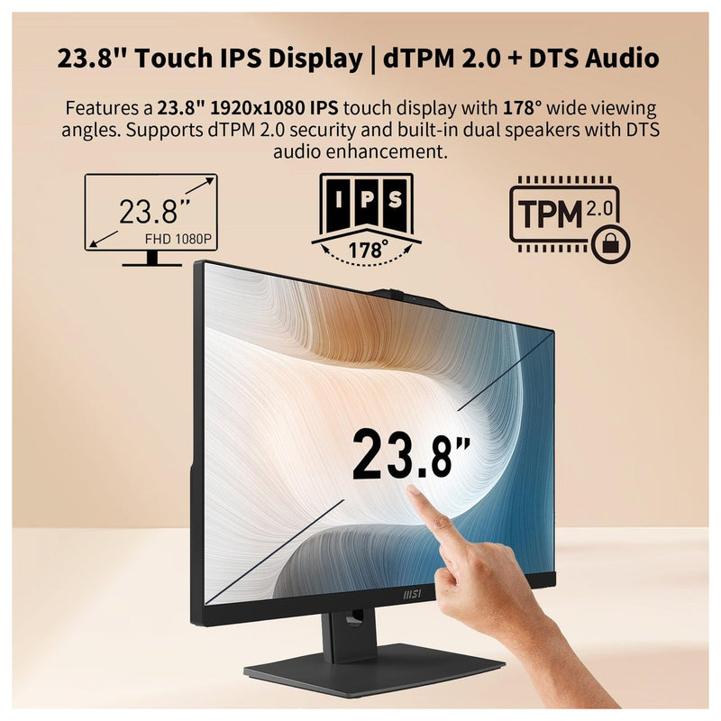 MSI Modern Business All-in-One Desktop con Intel Core 7, pantalla táctil, 32GB RAM, 1TB SSD, HDMI, Windows 11 Pro, y periféricos inalámbricos
