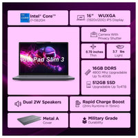 Lenovo IdeaPad Laptop, Intel Core I7, 16GB RAM, 1TB SSD, 16", Gris, Audio HD, Windows 11 Home