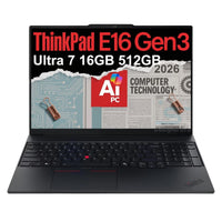 Lenovo Thinkpad 16" Ultraslim Laptop, Intel Core Ultra 7, 16GB RAM, 512GB SSD, Windows 11 Pro, Lector De Huellas, Negro