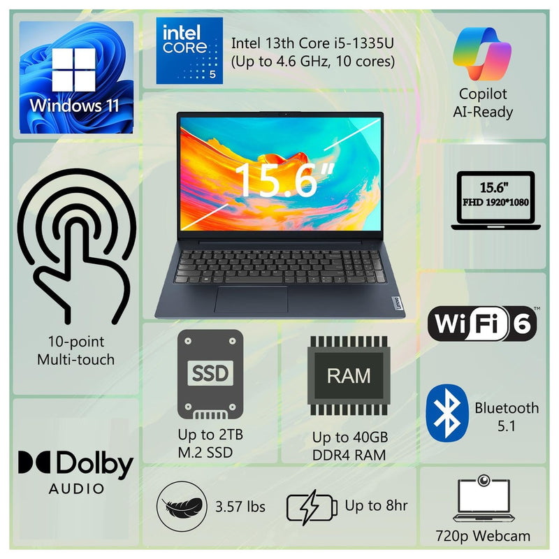 Lenovo IdeaPad Laptop Intel I7 13ª Gen 16GB Ram 512GB SSD WUXGA WiFi 6 Office 365