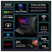 Asus Rog Strix G18 Gaming Laptop Intel Ultra 9 24-Core 32gb Ram 2tb Ssd Ge Force Rtx 5060 Wi-Fi 7 18" 240hz Negrometa