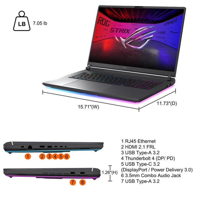Asus Rog Strix G18 Gaming Laptop Intel Ultra 9 24-Core 32gb Ram 2tb Ssd Ge Force Rtx 5060 Wi-Fi 7 18" 240hz Negrometa