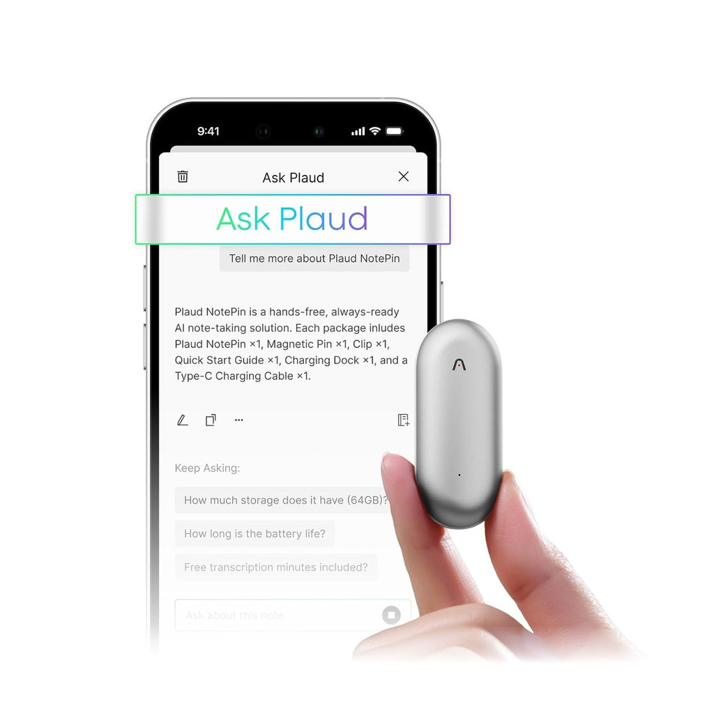 Plaud NotePin Grabadora de Voz IA - Lunar Silver
