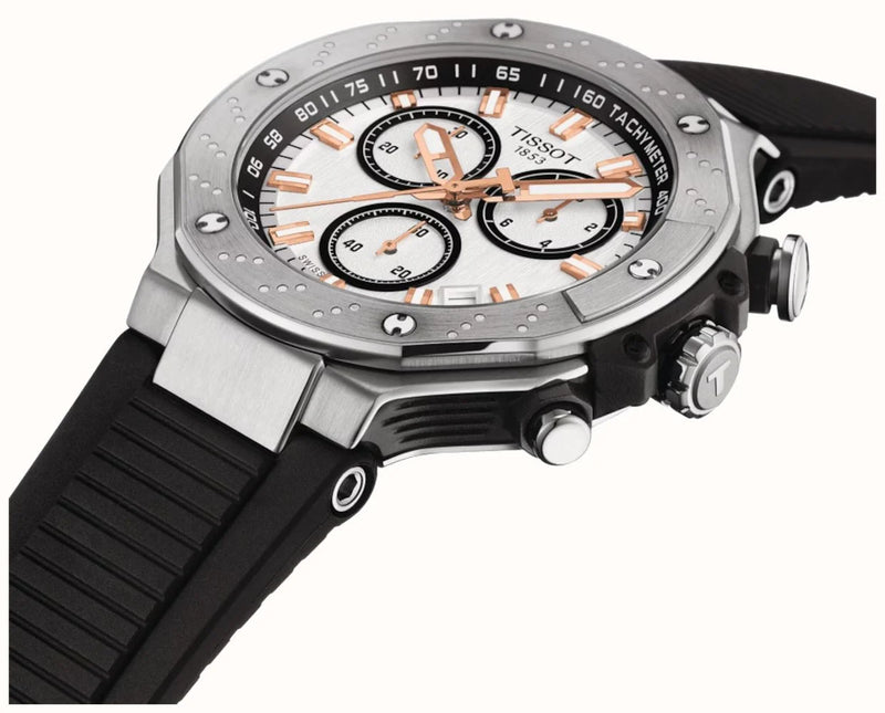 Tissot T-Race Reloj Cronógrafo 45 mm Esfera Blanca Correa Negra T141.417.17.011.00