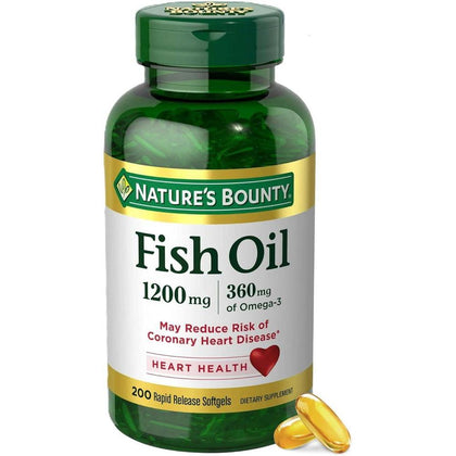 Aceite de Pescado Nature's Bounty 1200 mg con 360 mcg Omega-3, Suplemento Salud Cardíaca y Celular, 200 Cápsulas