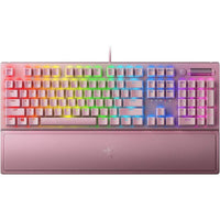 Teclado mecánico Razer BlackWidow V3 con teclas verdes táctiles y sonoras, iluminación RGB Chroma, funciones macro, color cuarzo rosa