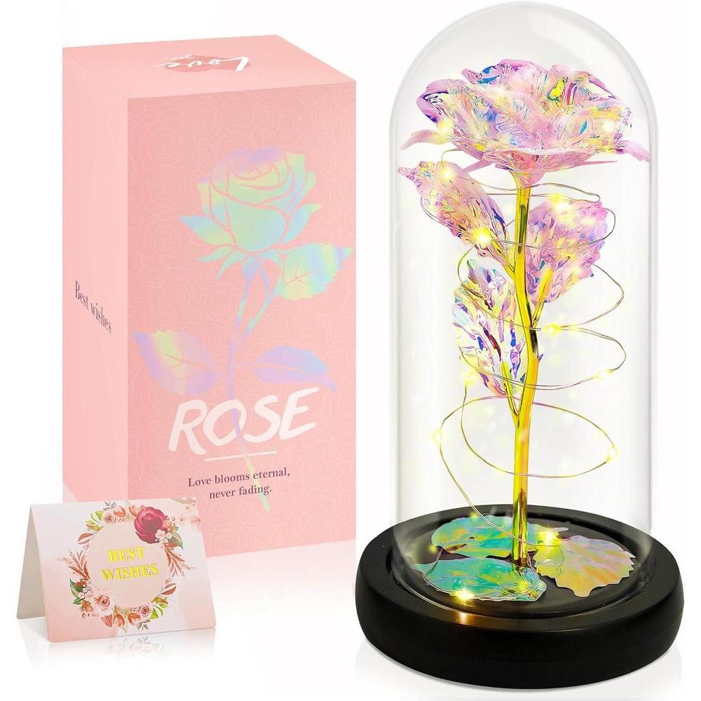 Rosa eterna en domo de cristal con luz LED
