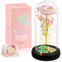 Rosa eterna en domo de cristal con luz LED