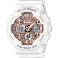 Reloj Casio G-Shock Blanco y Oro Rosa - Resistente al Agua y Golpes, Ideal para Mujer, Modelo GMS-S120MF-7A2CR