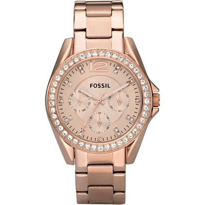 Reloj de pulsera multifuncional Fossil Riley para mujer, acero inoxidable, cronógrafo, resistente al agua, oro rosa