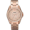 Reloj de pulsera multifuncional Fossil Riley para mujer, acero inoxidable, cronógrafo, resistente al agua, oro rosa