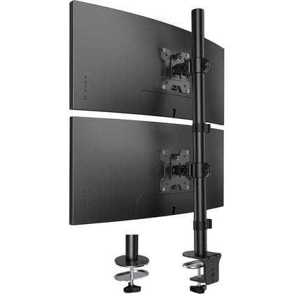 Soporte de monitor doble vertical HUANUO con ajuste de altura para dos monitores, brazo articulable y abrazadera C