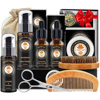 Kit completo XIKEZAN para barba con acondicionador, aceite, bálsamo, cepillo, peine, tijeras, bolsa de viaje y libro electrónico