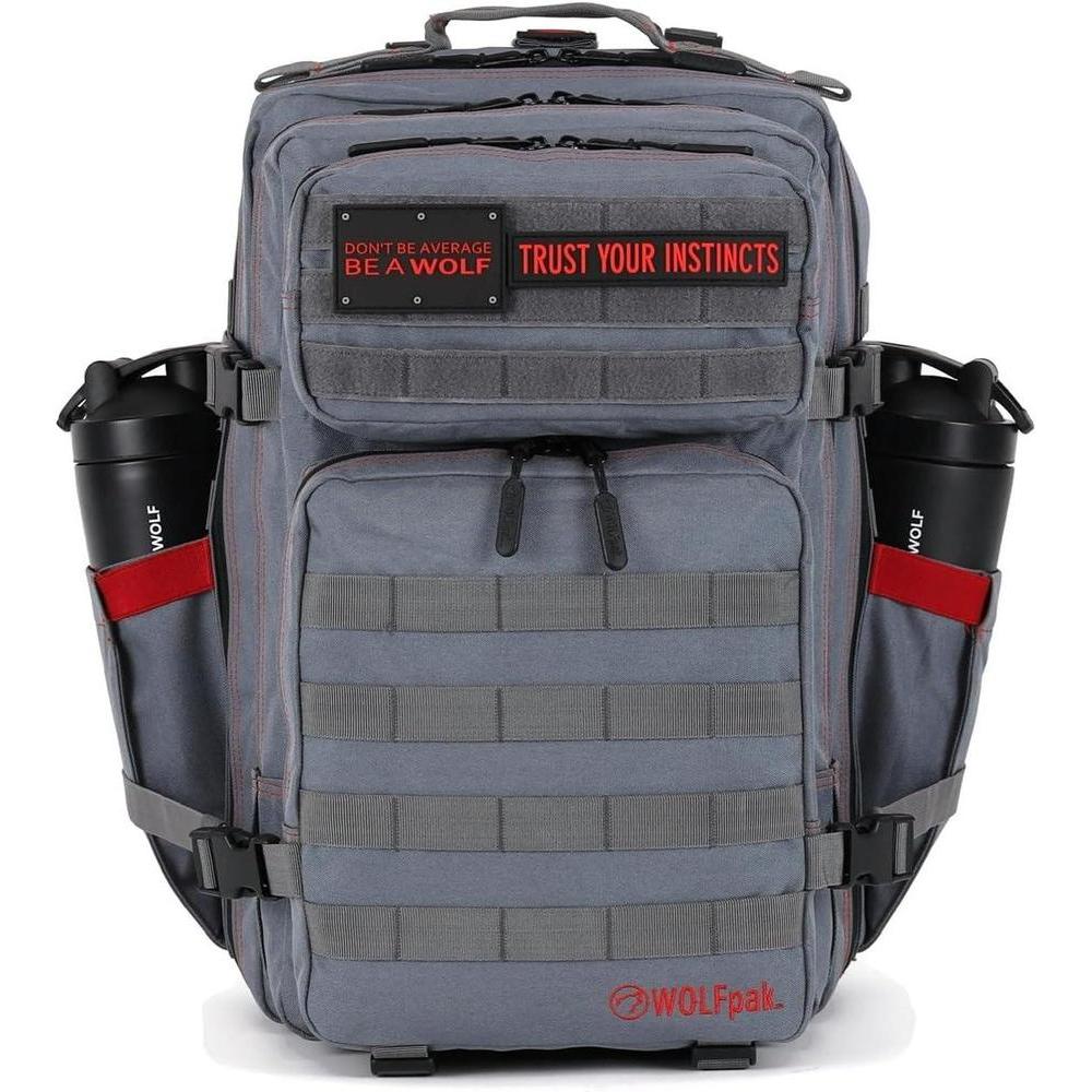 Mochila táctica WOLFpak de 45L color yunque gris para camping, senderismo, gimnasio, personalizable con parches y resistente al agua